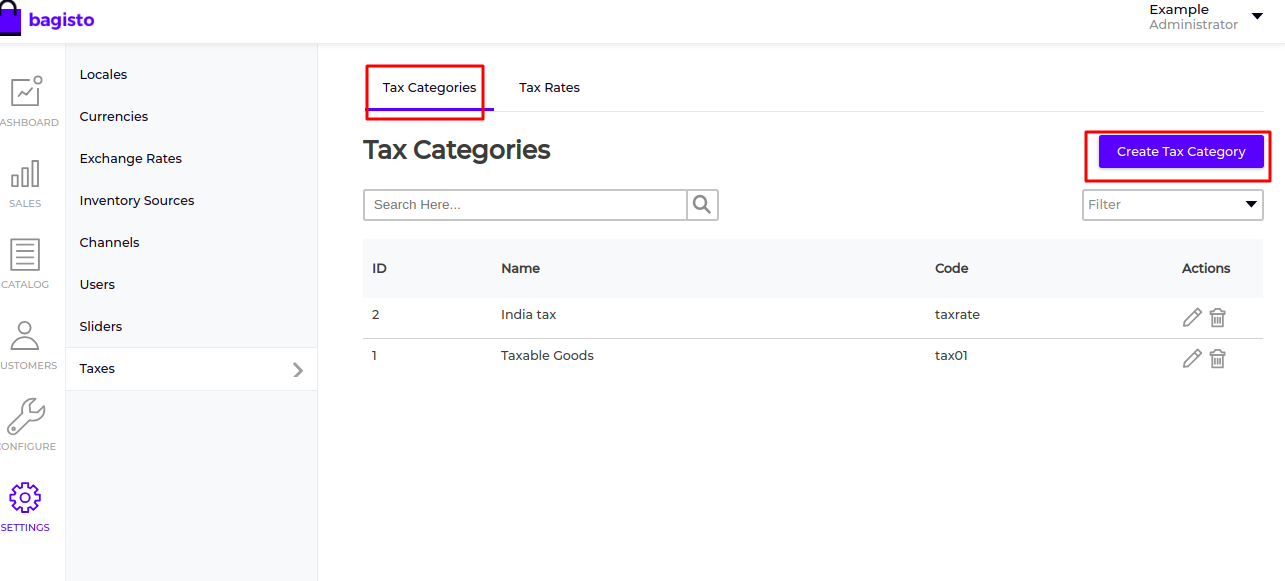 Tax Categories in bagisto