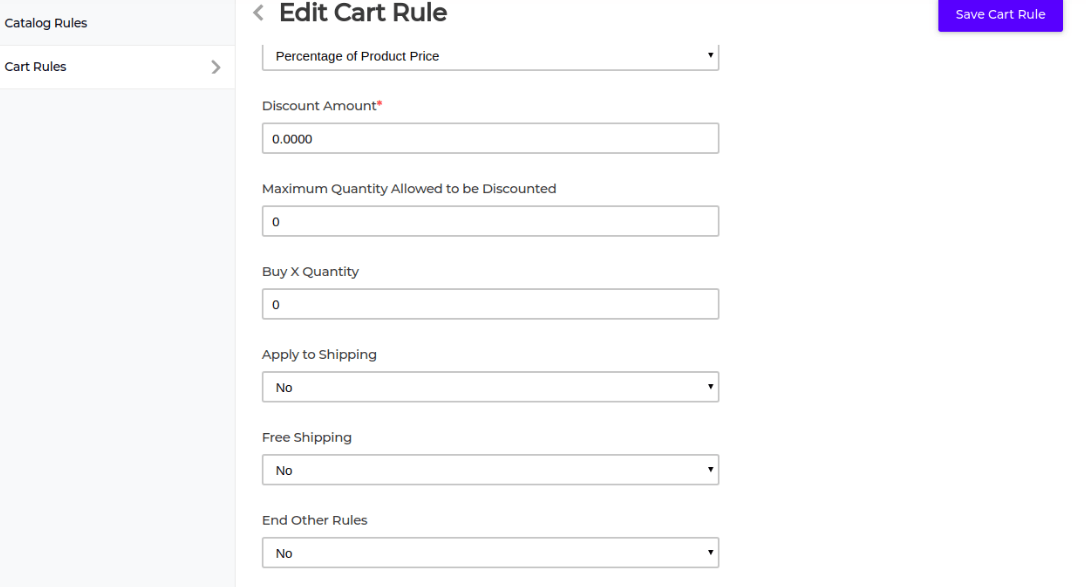 Action in cart rule