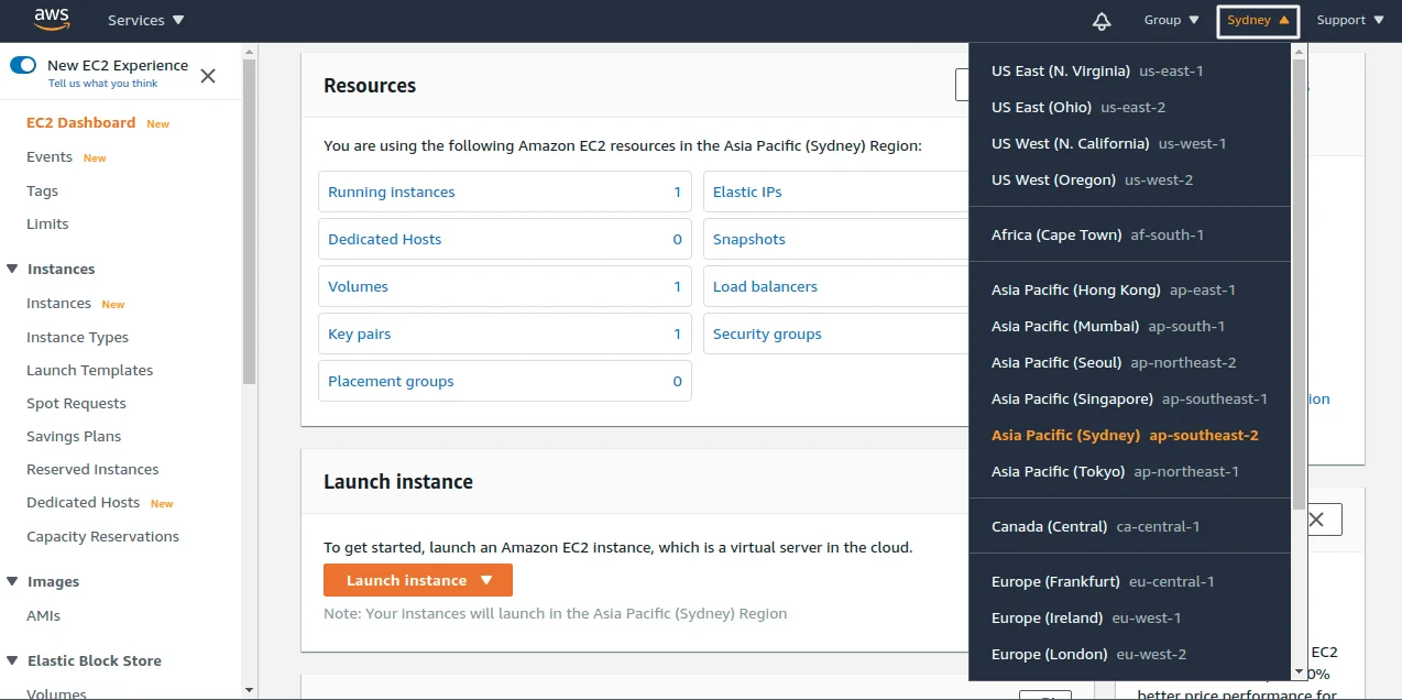 ec2 dashboard