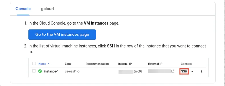vm instance page