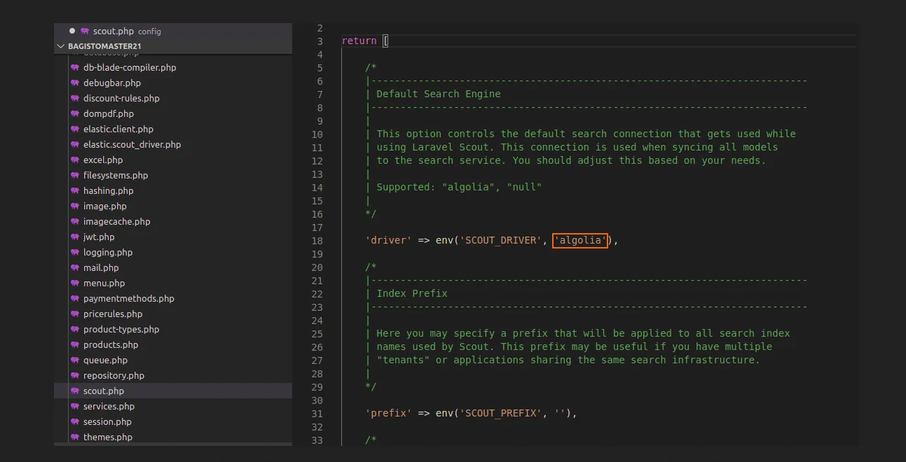 bagisto algolia configuration