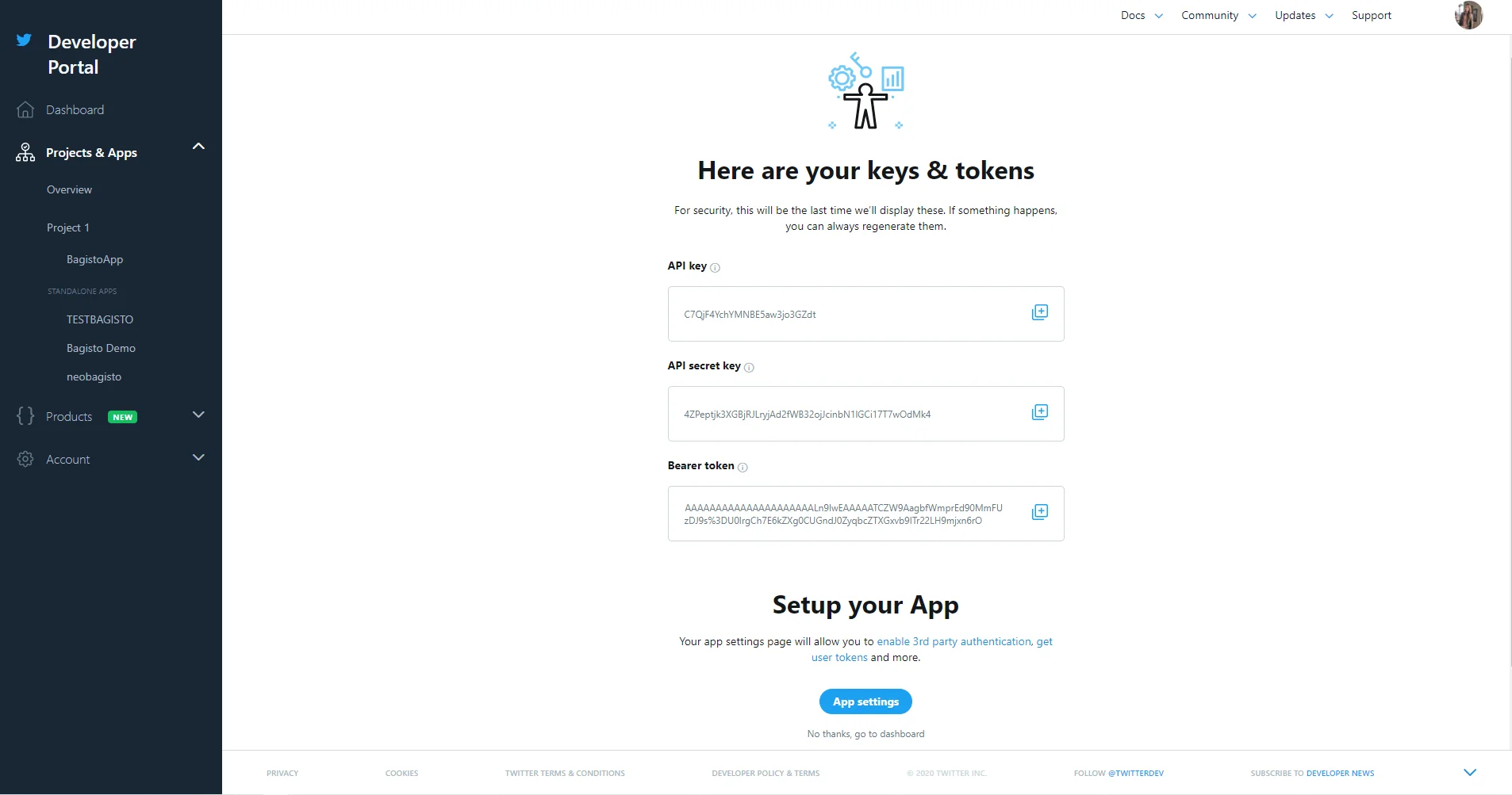 api key and id twitter