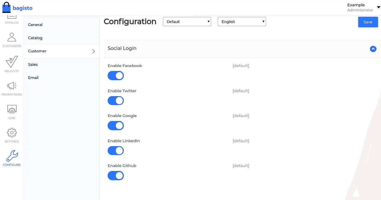 bagisto social login admin configuration