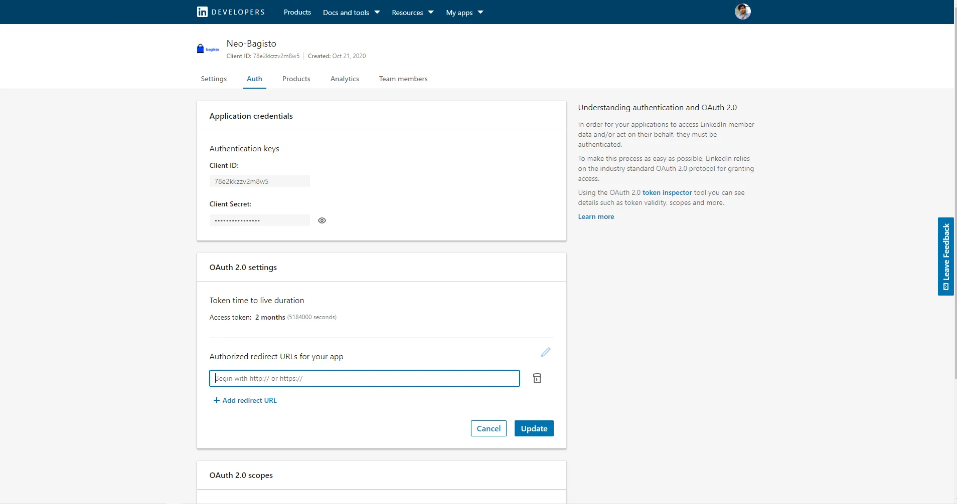 client id and key linkedin