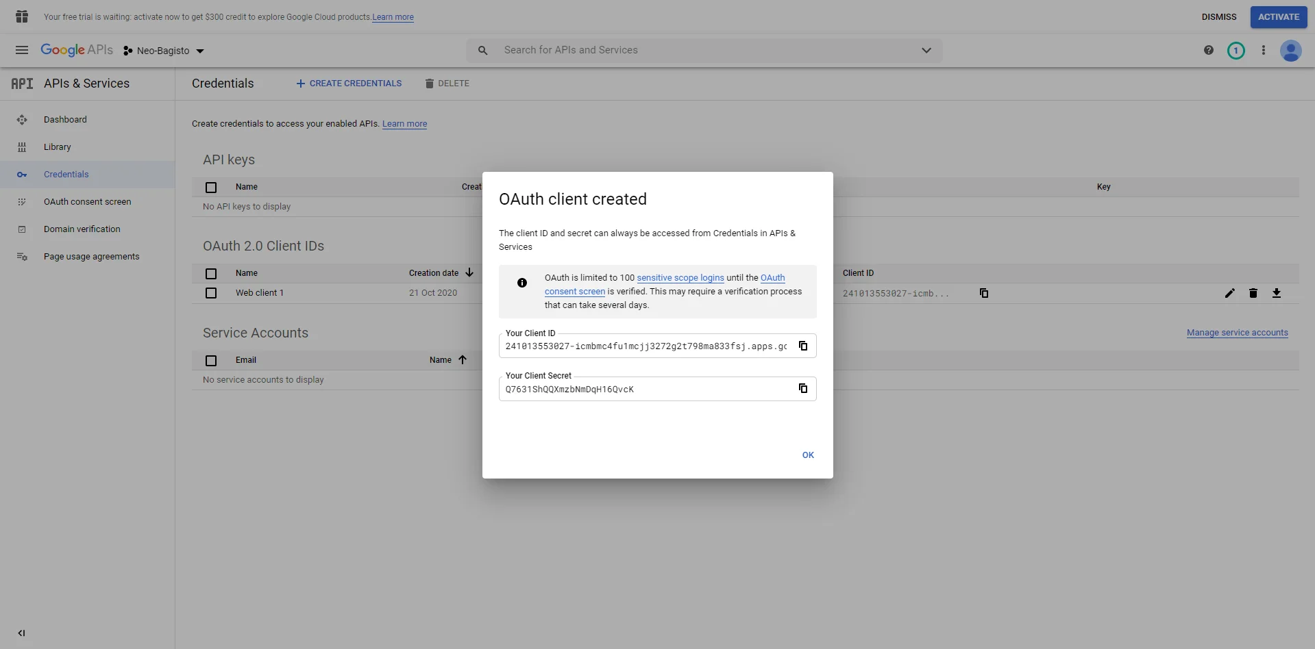 client id and secret