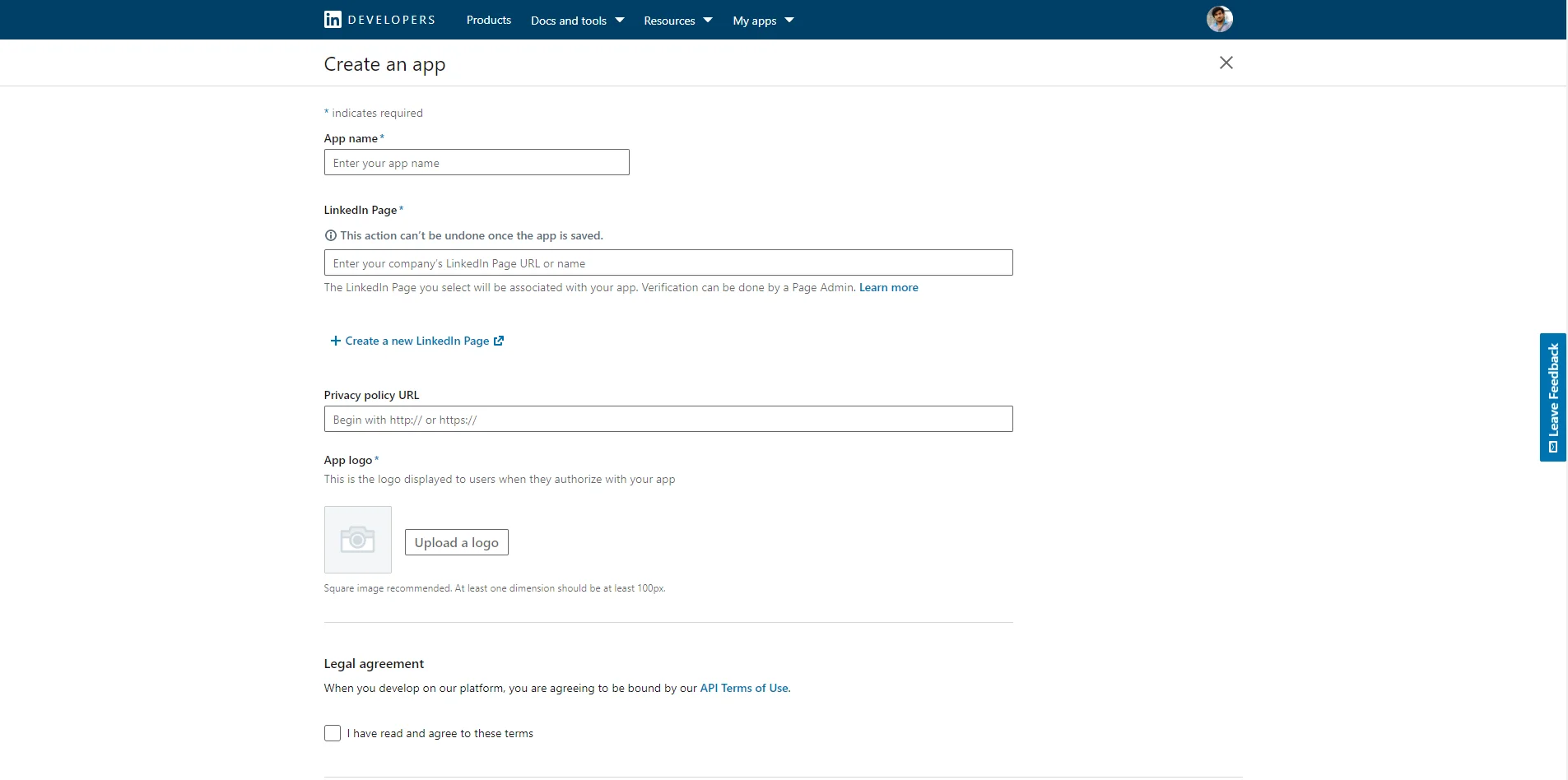 linkedin create app