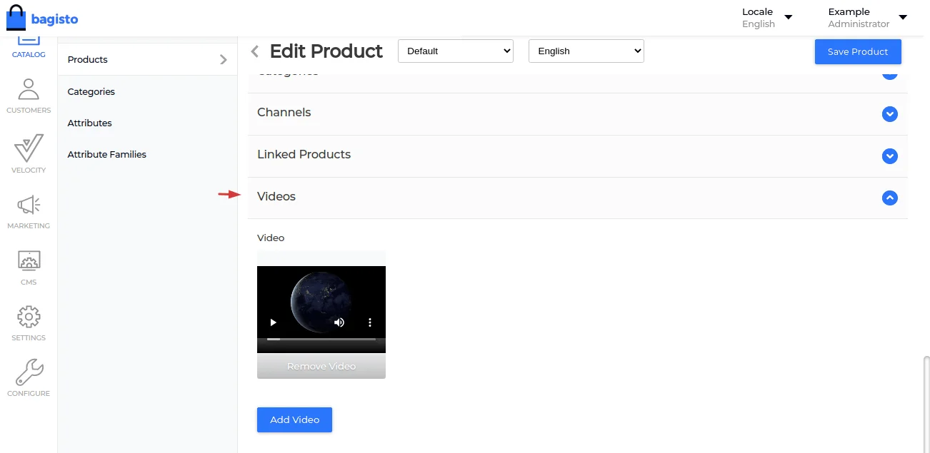bagisto add product video