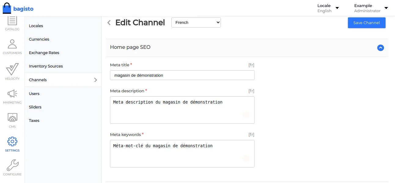 bagisto default channel locale