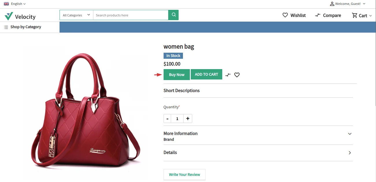 buy now button at product page