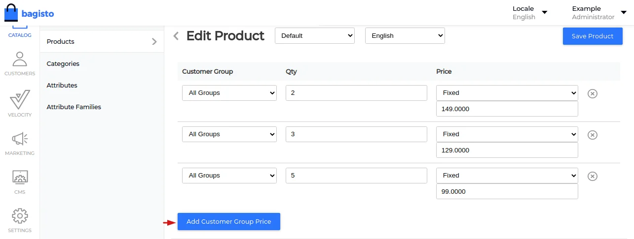 customer group pricing admin panel