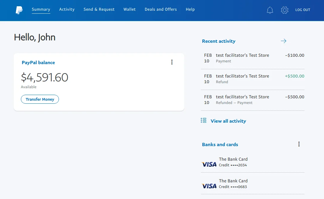 paypal user personal account
