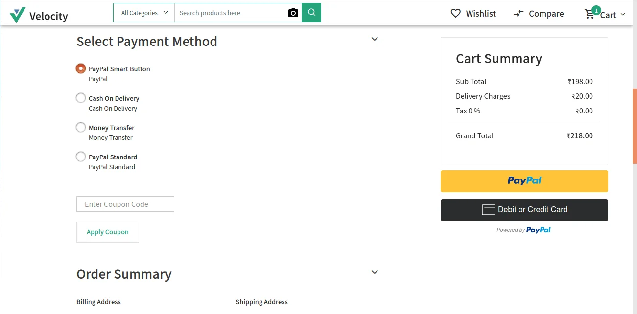 velocity select payment method