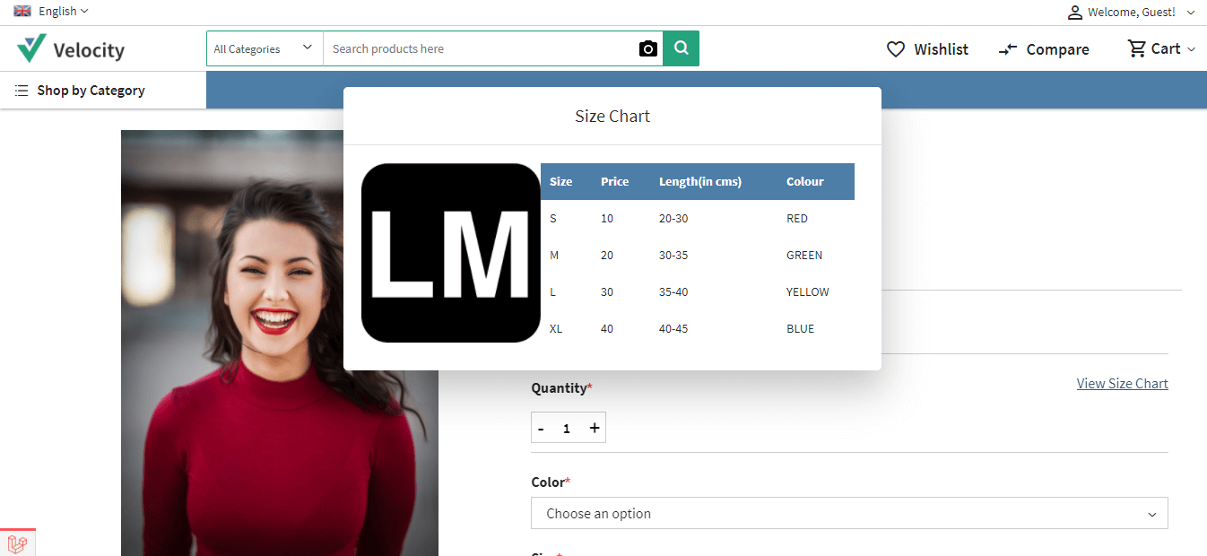 Laravel eCommerce Size Chart Module Slider Image 1