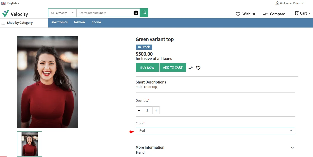bagisto-laravel-eCommerce-configurable-product-default-varient-on-frontend