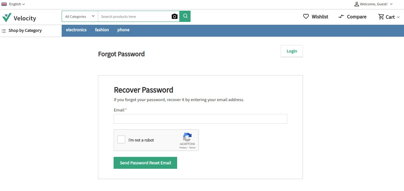 bagisto-laravel-eCommerce-google-captch-at-password-recover-page