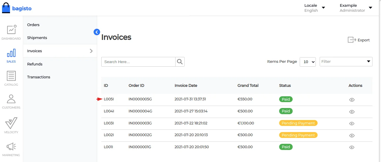 bagisto-laravel-eCommerce-invoive-settings