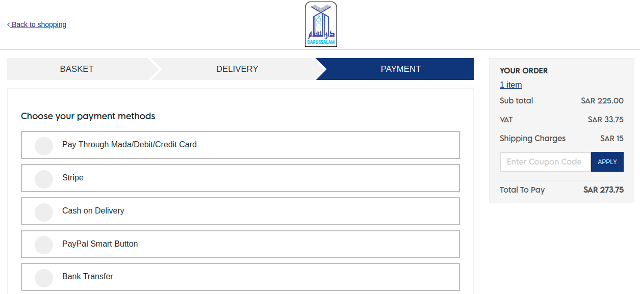 A secure payment page.