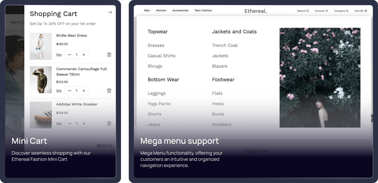 Mini Cart and Mega Menu