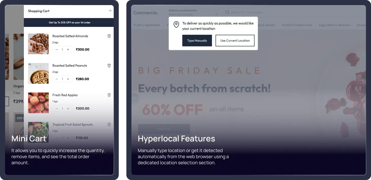 mini cart and hyperlocal feature