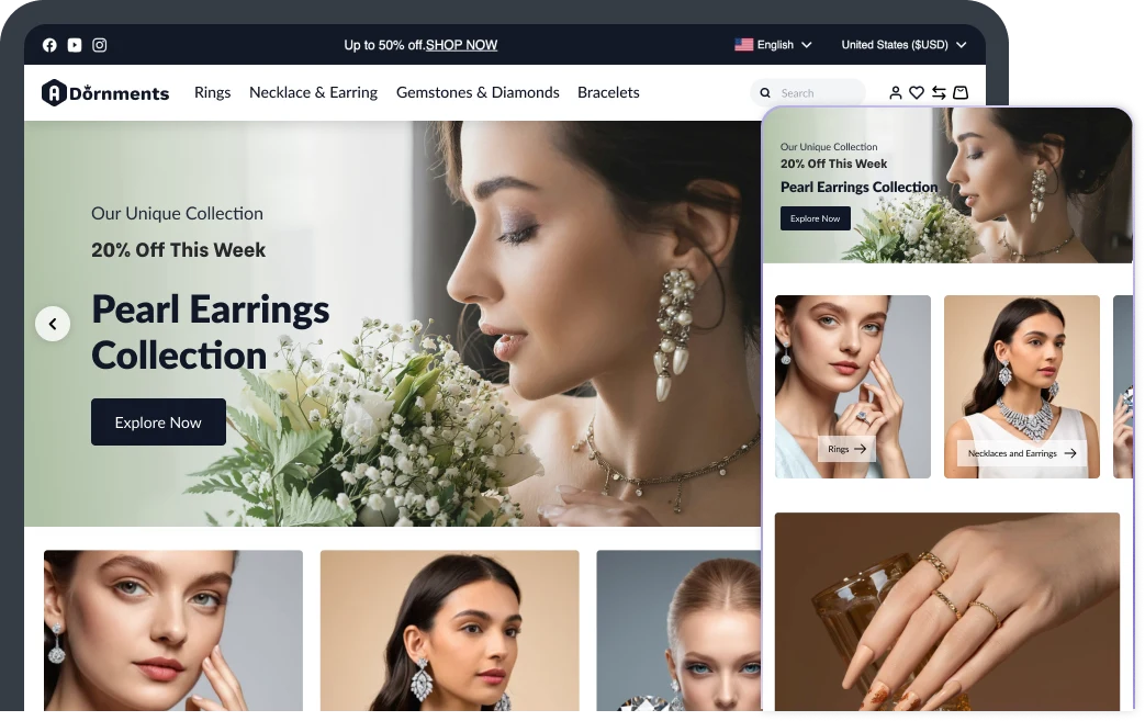 Jewellery commerce hero section