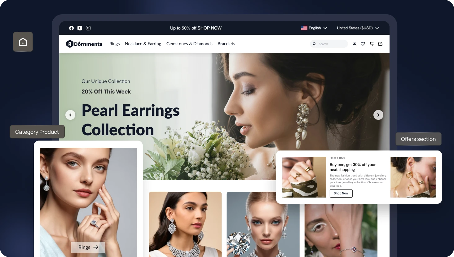 Jewellery commerce home page