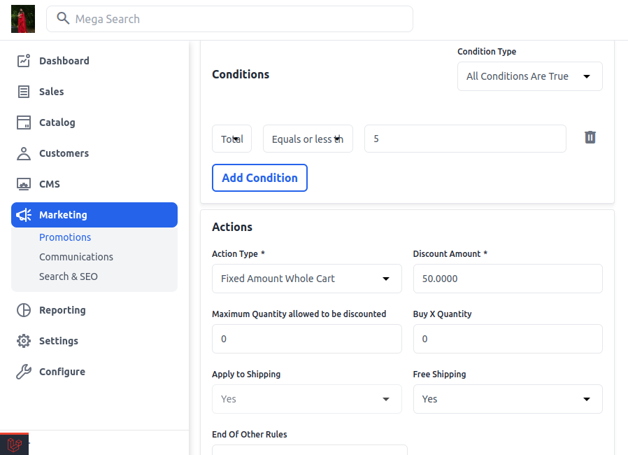 How to create promotions in Bagisto using cart rules