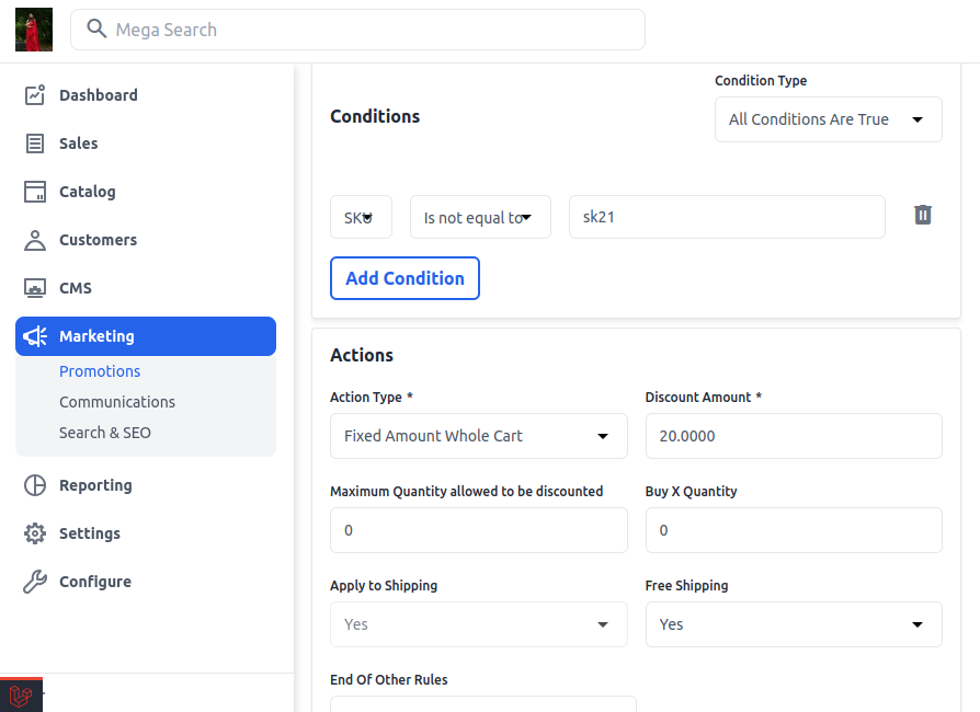How to create promotions in Bagisto using cart rules