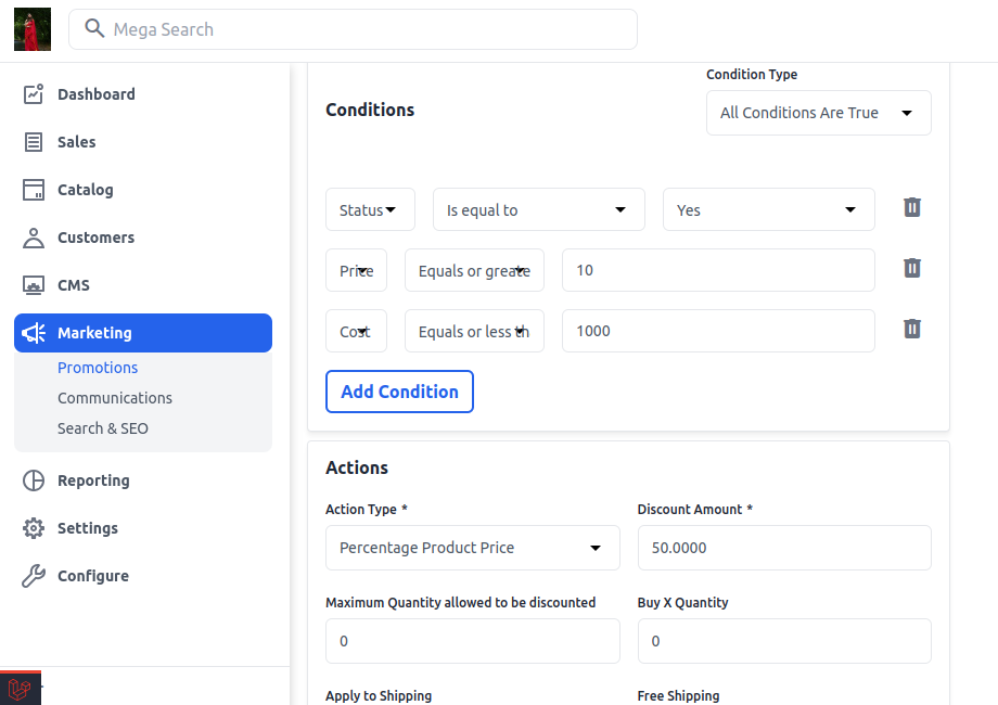 How to create promotions in Bagisto using cart rules