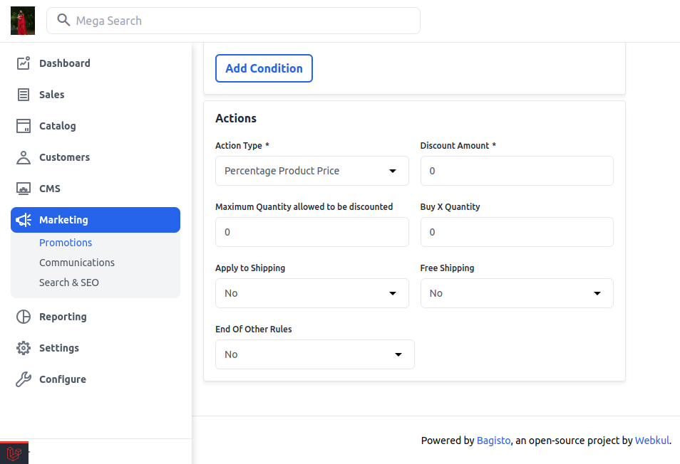 How to create promotions in Bagisto using cart rules