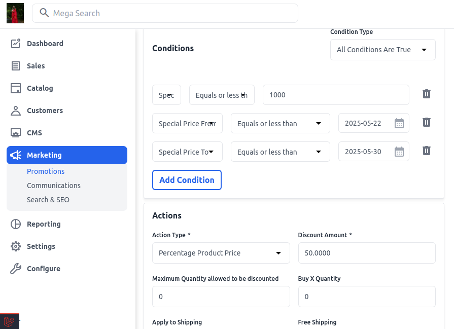 How to create promotions in Bagisto using cart rules