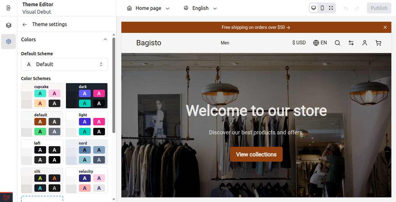 Theme Settings for Colors in Bagisto Visual Theme Editor