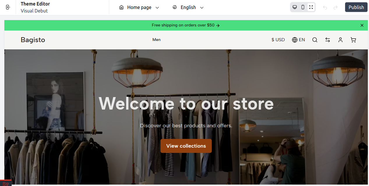 Theme Settings for Colors in Bagisto Visual Theme Editor
