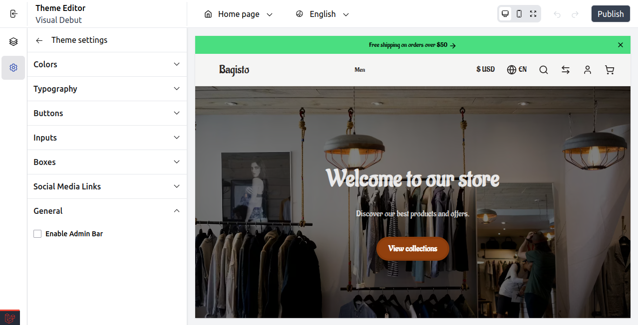 Customize storefront using Bagisto Visual
