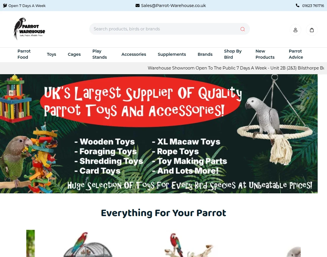 parrot warehouse home page