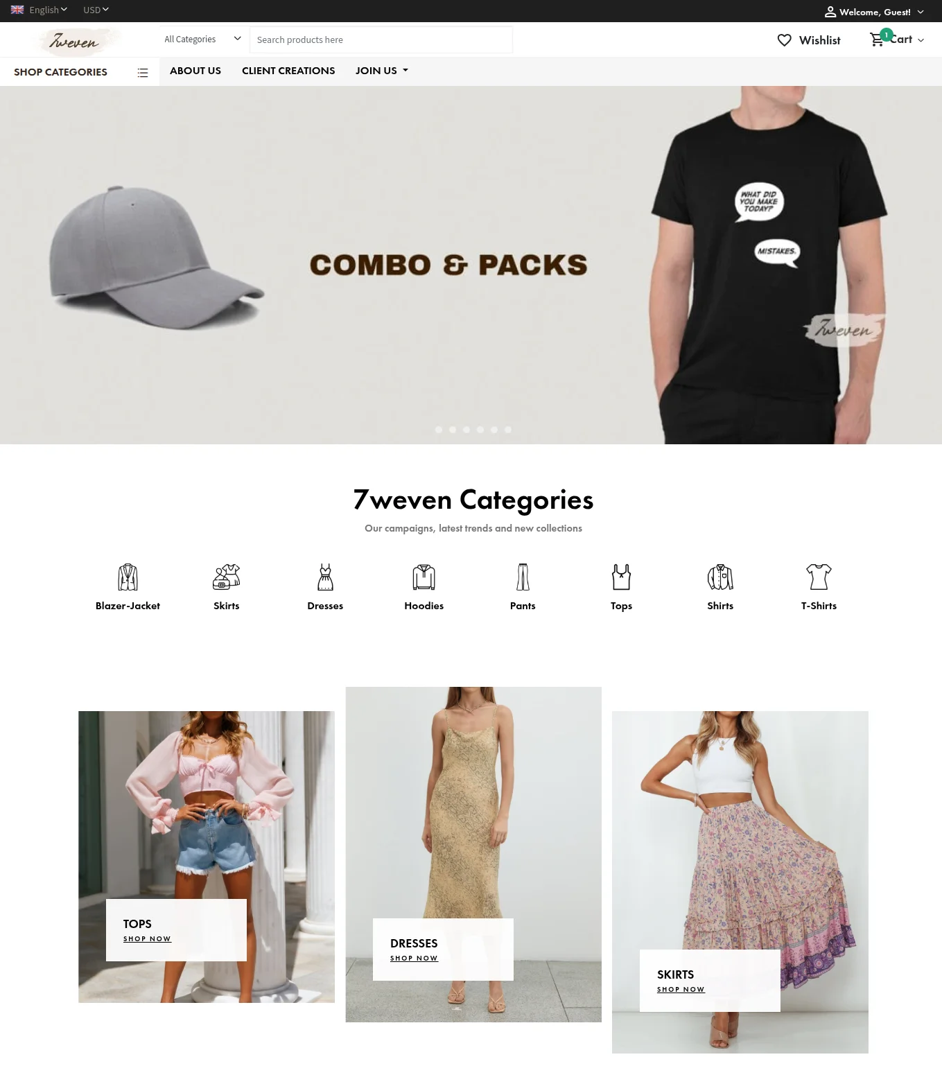 7weven homepage bagisto