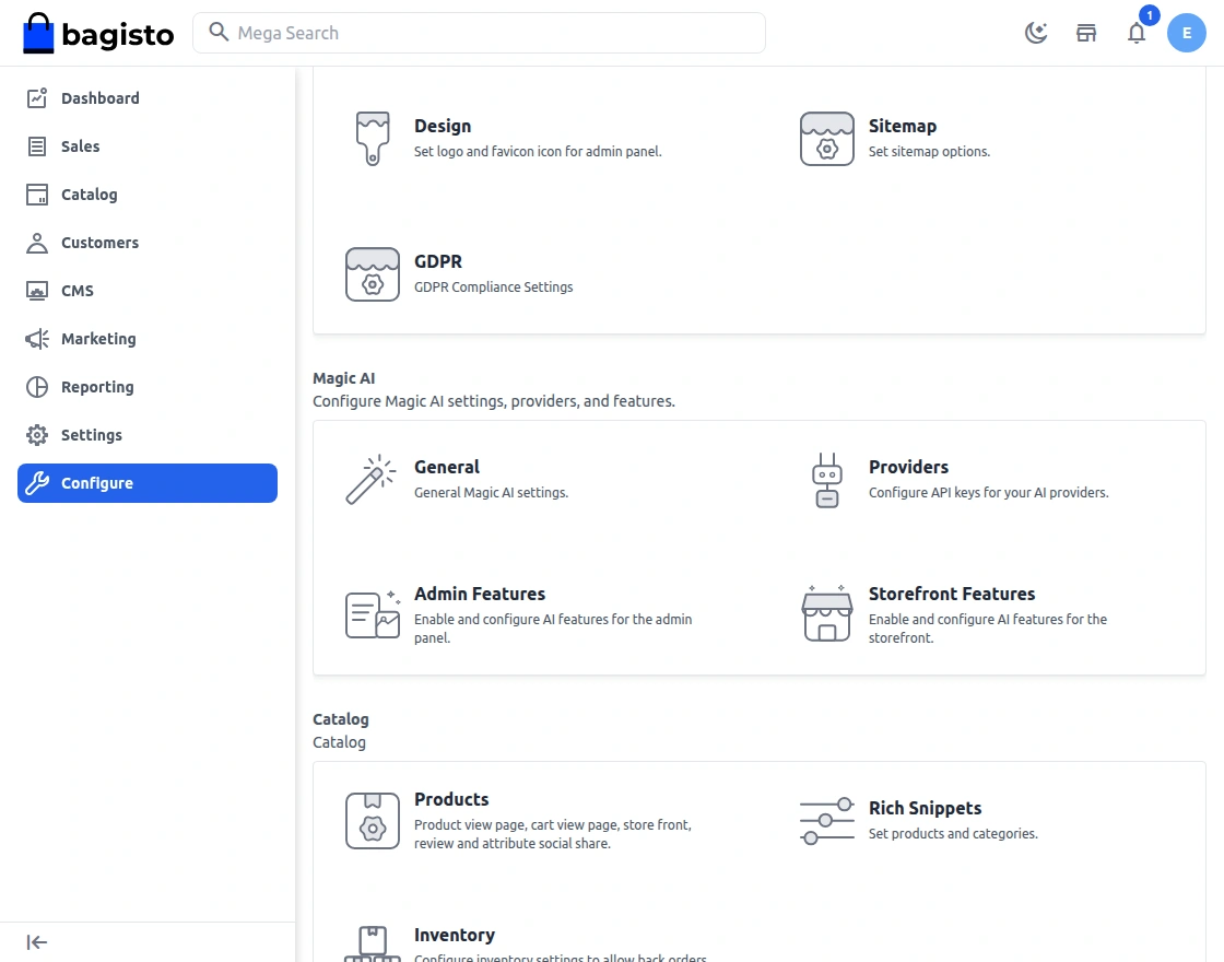 Magic AI configuration in Bagisto 2.4.0 release