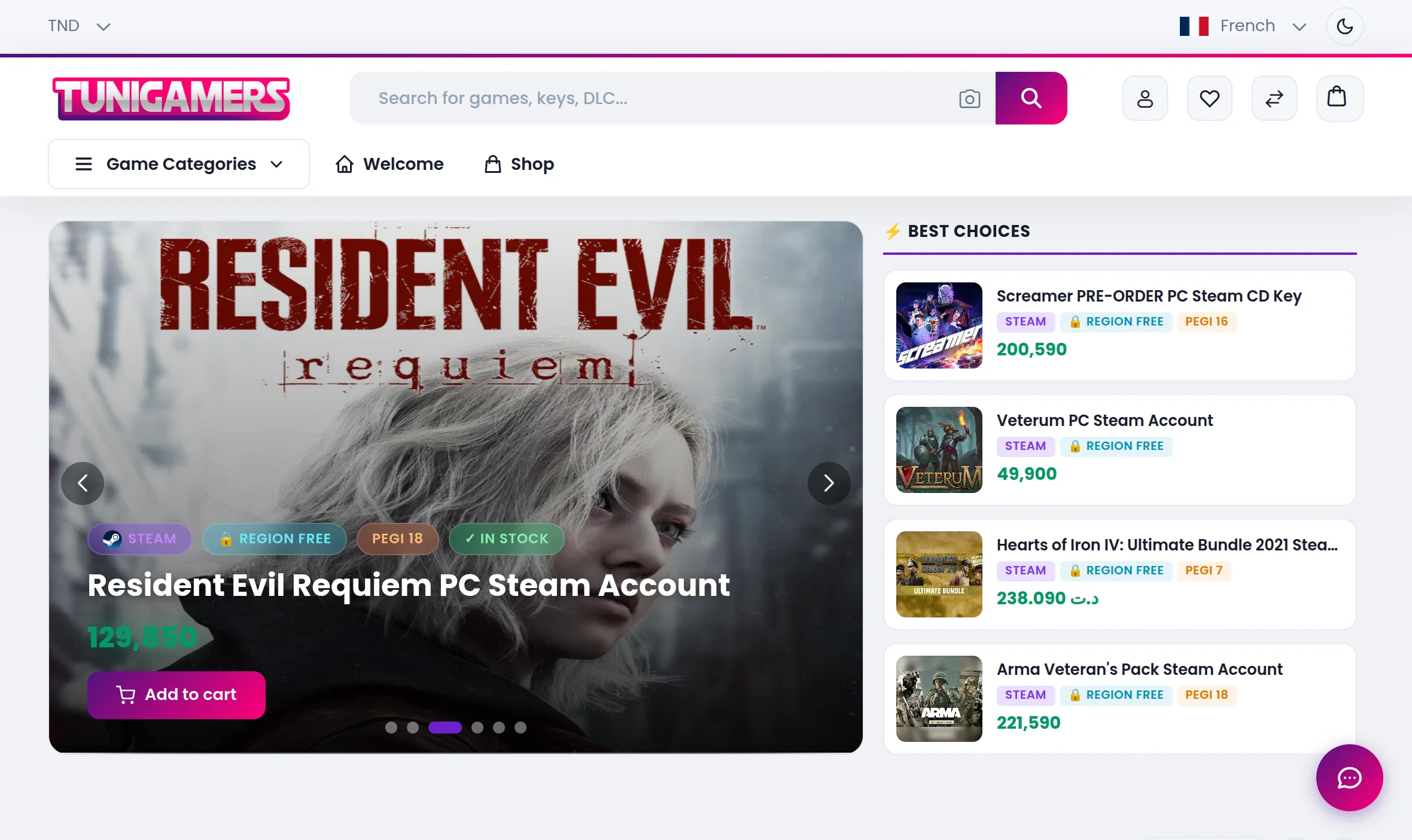 webkul bagisto tunigamers homepage