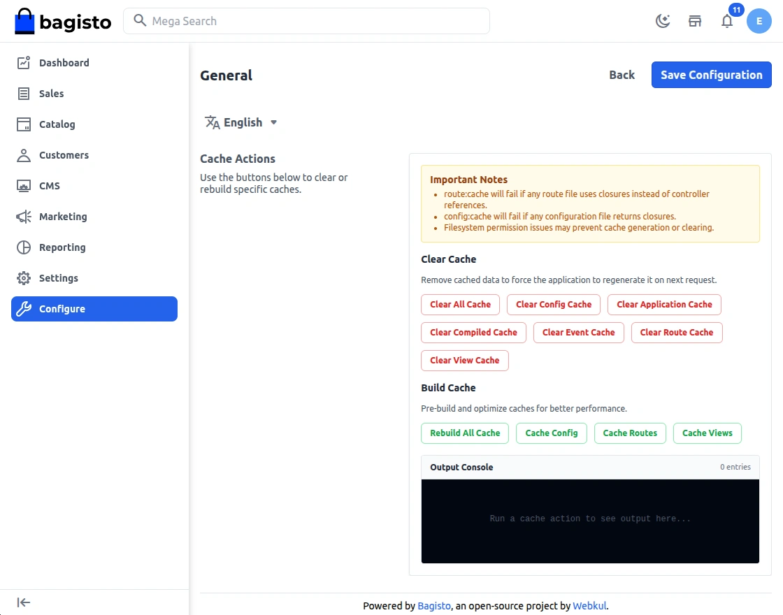 Bagisto version 2.4.1 cache