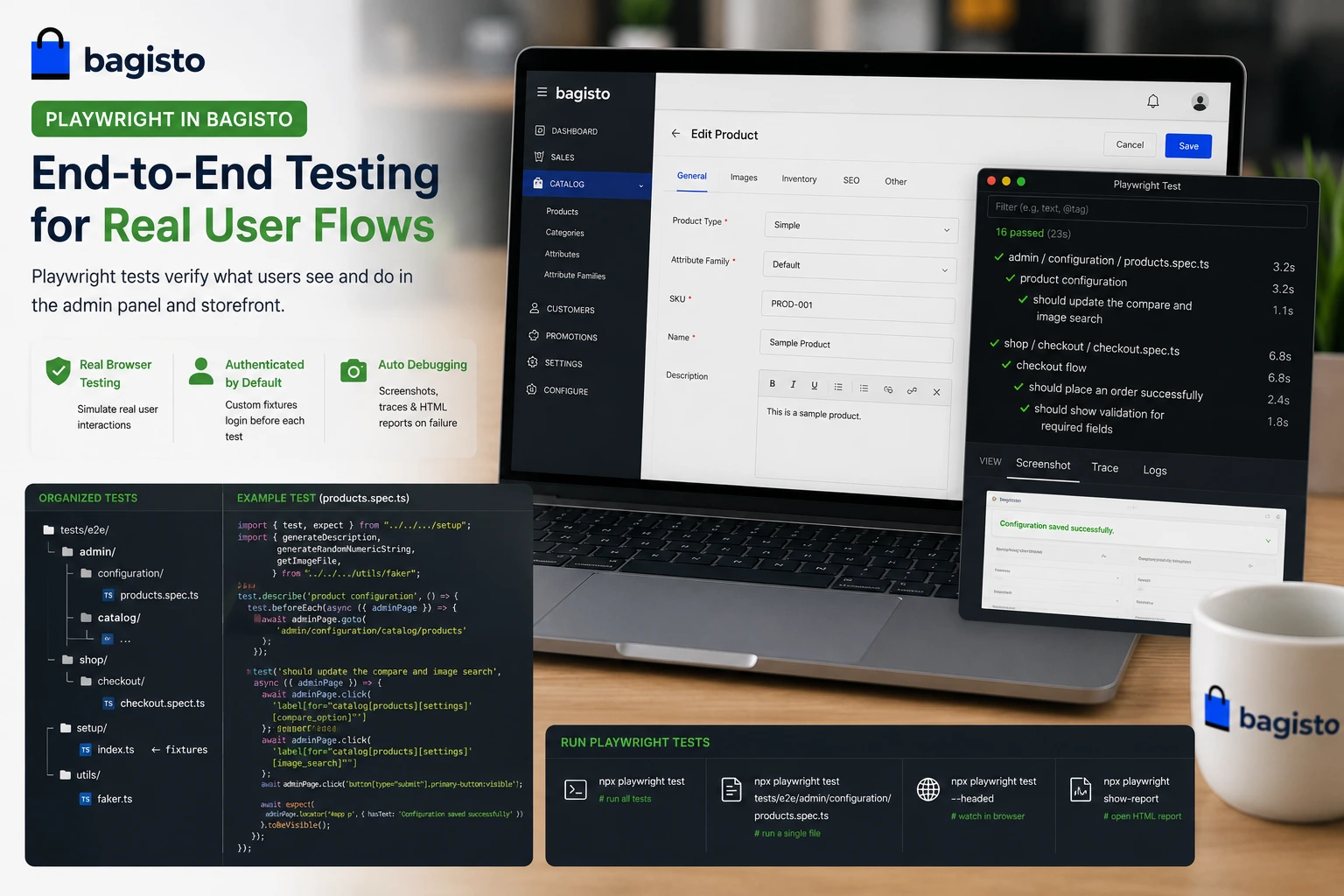 Bagisto testing — Playwright browser mockup