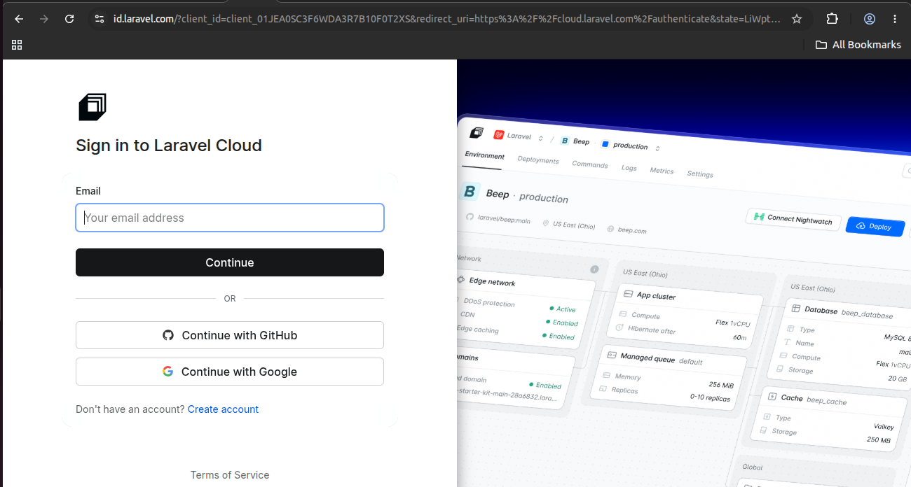 sign-in laravel cloud