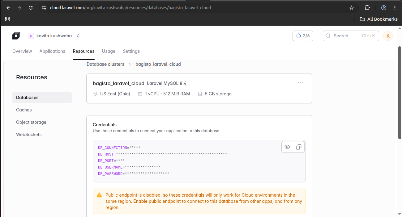 Install Bagisto on Laravel Cloud – Create MySQL database cluster