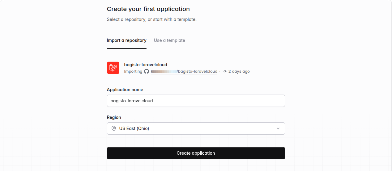 Install Bagisto on Laravel Cloud – Create new Laravel Cloud application