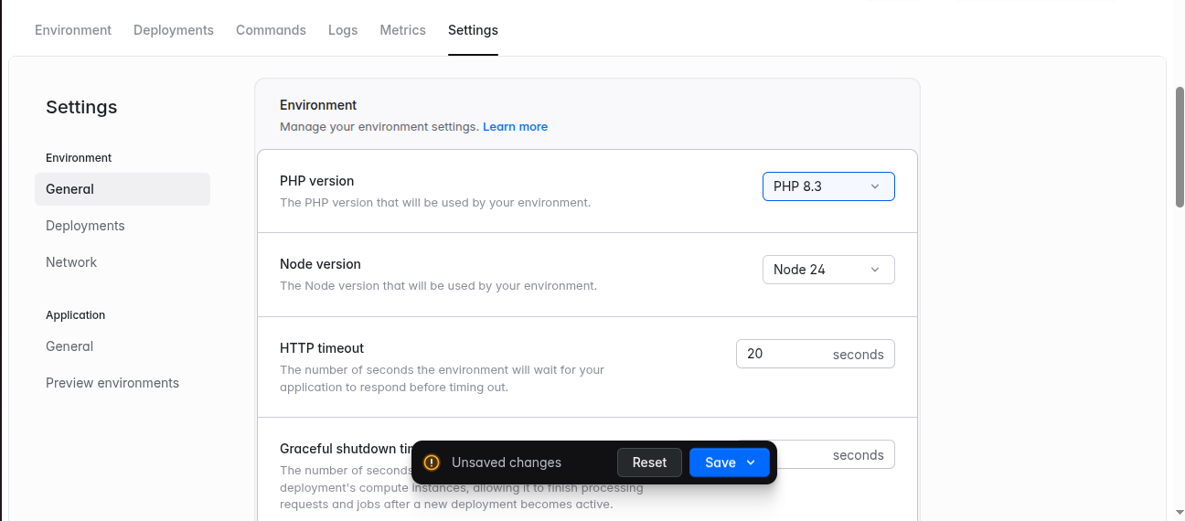 Configure the PHP Version