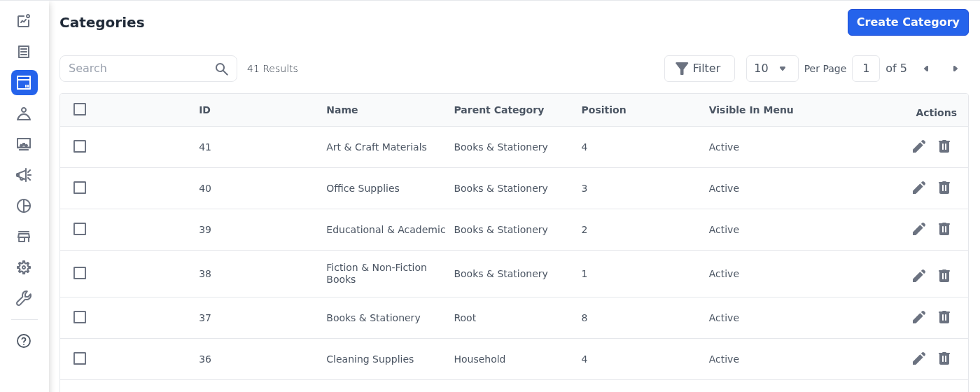 Parent Category column in the Bagisto v2.4.11 admin category listing