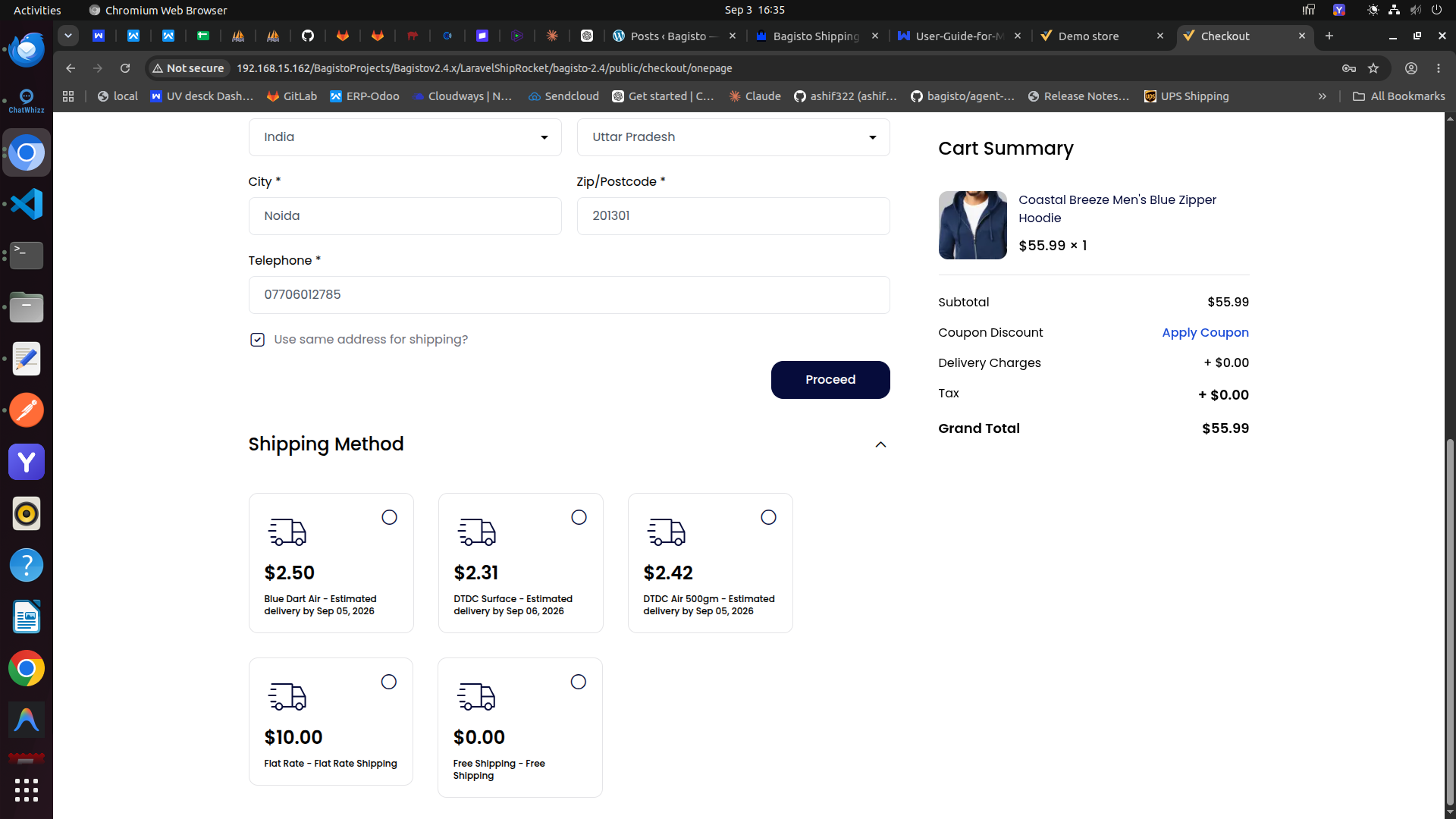 Bagisto checkout with ShipRocket courier rates