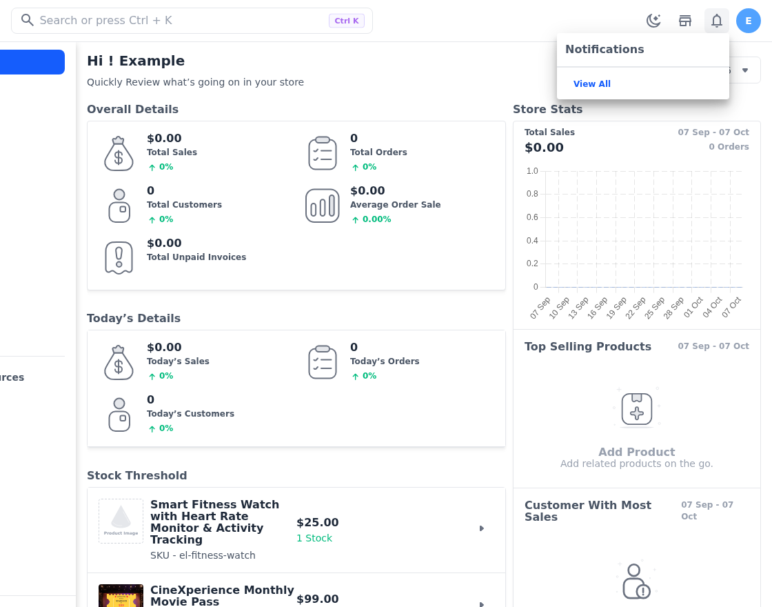 Bagisto v2.5.0 real-time admin notification bell