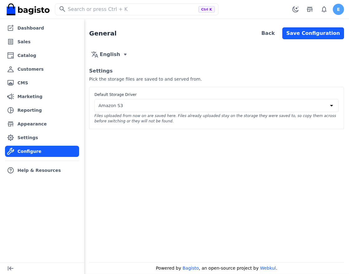 Bagisto v2.5.0 File Management storage driver with Amazon S3 and Cloudflare R2